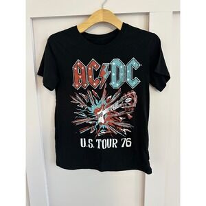 AC/DC US Tour 76 Graphic Tee Goodie Two Sleeves‎ Black Small Rock Band T-Shirt